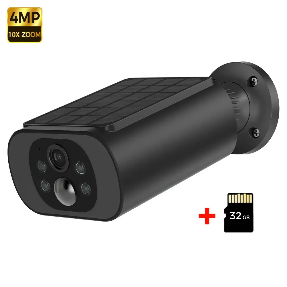 ALEVIO Caméra WiFi d'extérieur solaire sans fil 2,5K, longue autonomie en veille, enregistrement 24/7, vision nocturne couleur, audio bidirectionnel, détection IA 10