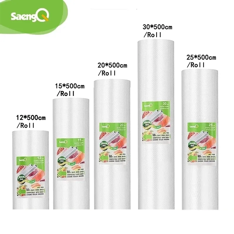 SaengQ Rouleaux de sachets sous vide pour aliments, 12, 15, 20, 25 et 30 cm x 500 cm, compatibles machines sous vide 8