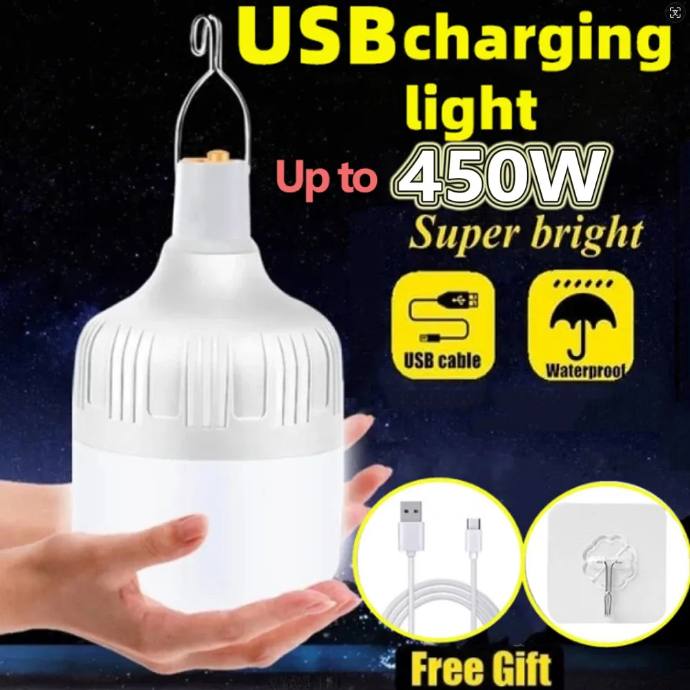 Lanterne de camping LED portable rechargeable par USB avec crochet, haute puissance