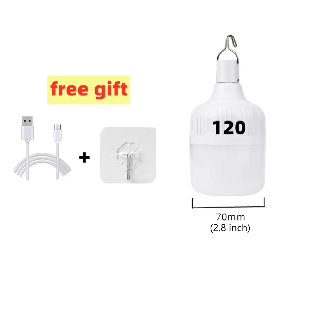 Lanterne de camping LED portable rechargeable par USB avec crochet, haute puissance 7