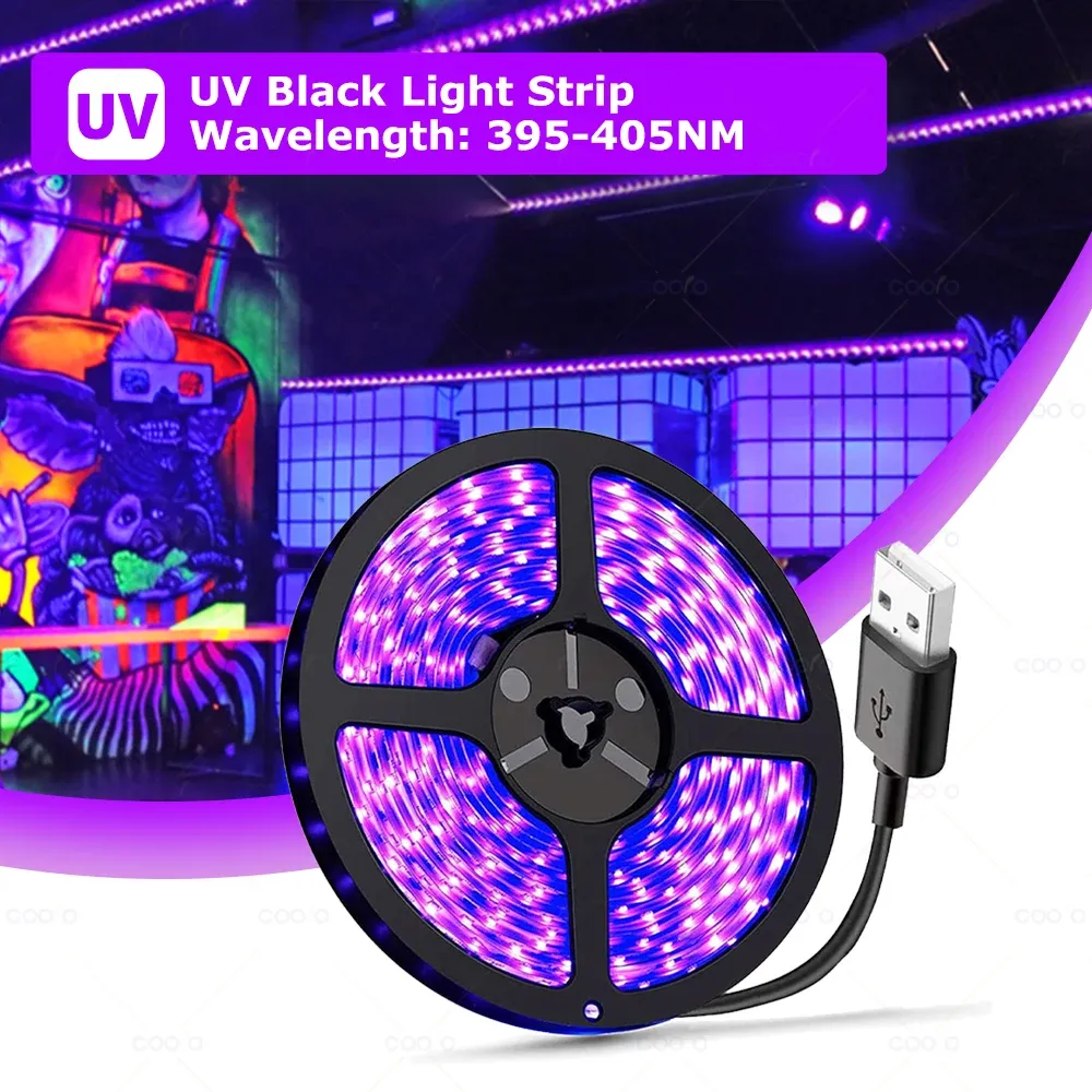 Bande LED UV flexible 395-405 nm, lumière noire, SMD 2835, DC 5 V, pour fête - Image 1