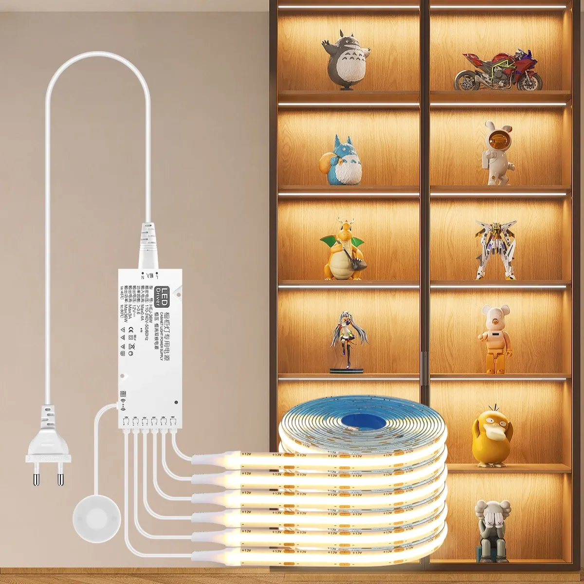 Bande Lumineuse LED COB à Capteur Tactile et Intensité Réglable pour Sous-Meuble, Bibliothèque et Garde-Robe