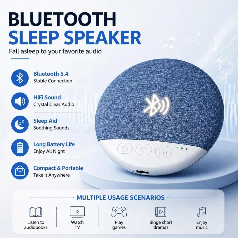 Mini haut-parleur Bluetooth 5.4 pour le sommeil, sons de la nature, bruit blanc, barre de son sans fil, lecteur MP3, machine à sons sous l'oreiller