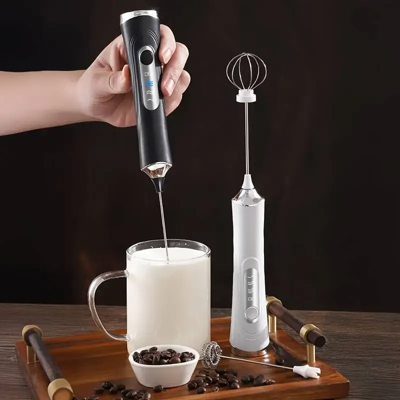 Mousseur à lait électrique sans fil à 3 vitesses, rechargeable par USB-C, avec batteur à œufs et fouet à café portatif 3