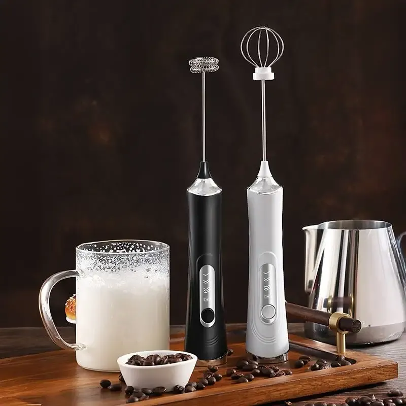 Mousseur à lait électrique sans fil à 3 vitesses, rechargeable par USB-C, avec batteur à œufs et fouet à café portatif 2