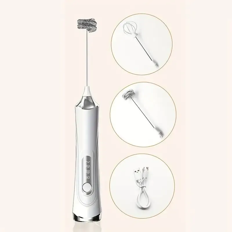 Mousseur à lait électrique sans fil à 3 vitesses, rechargeable par USB-C, avec batteur à œufs et fouet à café portatif 7