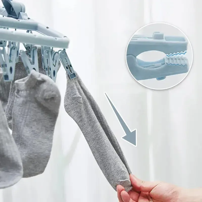 Cintre anti-goutte pliable avec 32 pinces, séchoir suspendu en plastique pour vêtements, sous-vêtements et chaussettes, idéal pour balcon et chambre, lot de 3 5