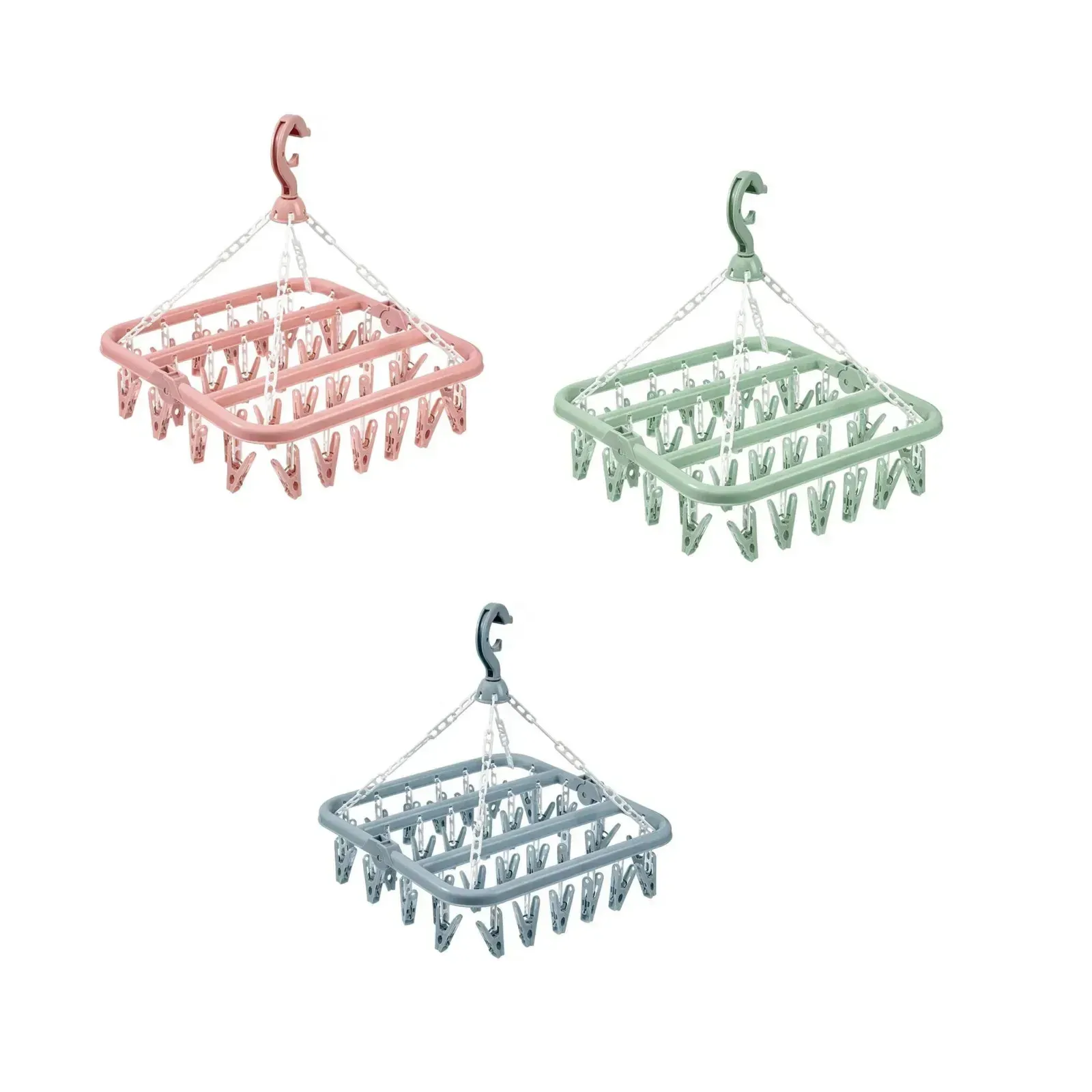 Cintre anti-goutte pliable avec 32 pinces, séchoir suspendu en plastique pour vêtements, sous-vêtements et chaussettes, idéal pour balcon et chambre, lot de 3 9