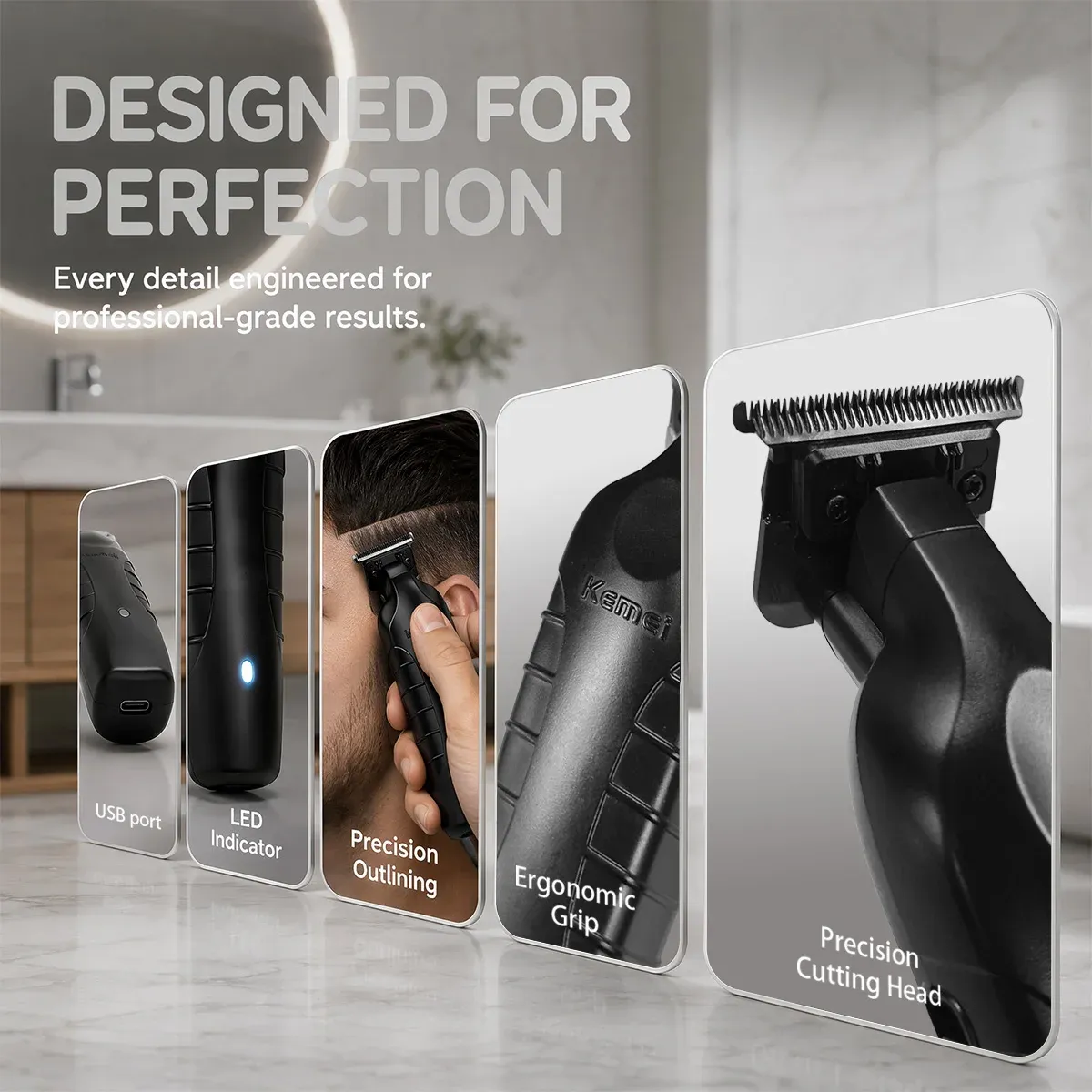 Tondeuse à cheveux professionnelle Kemei rechargeable, lame 0 mm, machine électrique de coiffure 4