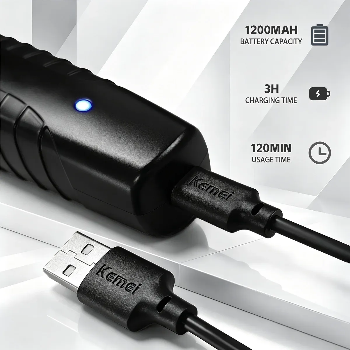 Tondeuse à cheveux professionnelle Kemei rechargeable, lame 0 mm, machine électrique de coiffure 5