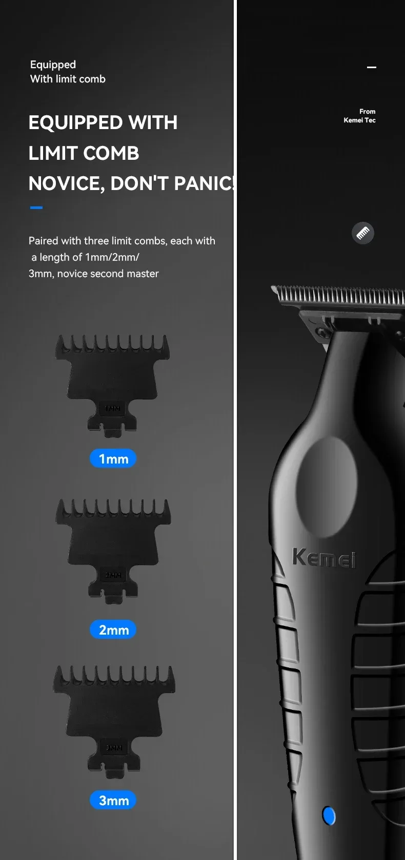 Détail du design de la tondeuse Kemei