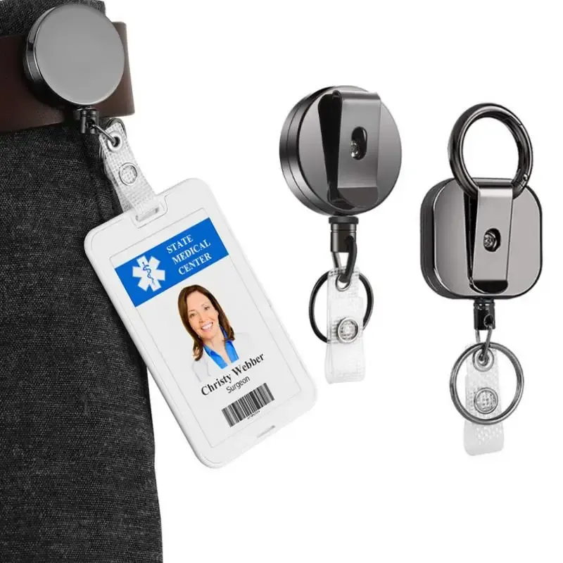 Mousqueton rétractable en métal robuste avec câble en acier renforcé de 28,3 pouces, pour porte-clés et porte-badge 2