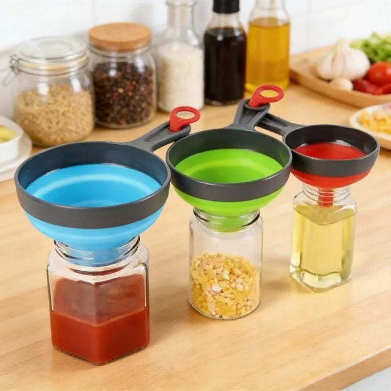 Lot de 3 entonnoirs pliables en silicone, 3 tailles, entonnoirs télescopiques de qualité alimentaire pour la cuisine, à large ouverture pour liquides, poudres et confitures