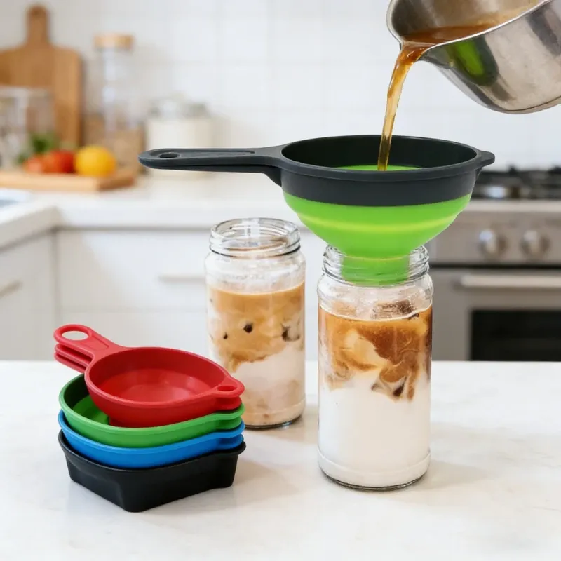 Lot de 3 entonnoirs pliables en silicone, 3 tailles, entonnoirs télescopiques de qualité alimentaire pour la cuisine, à large ouverture pour liquides, poudres et confitures 5