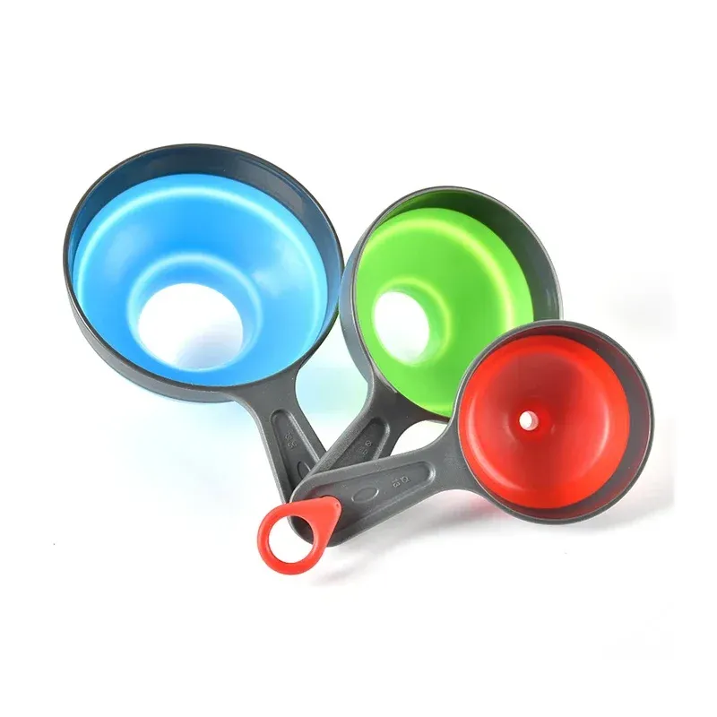 Lot de 3 entonnoirs pliables en silicone, 3 tailles, entonnoirs télescopiques de qualité alimentaire pour la cuisine, à large ouverture pour liquides, poudres et confitures 7