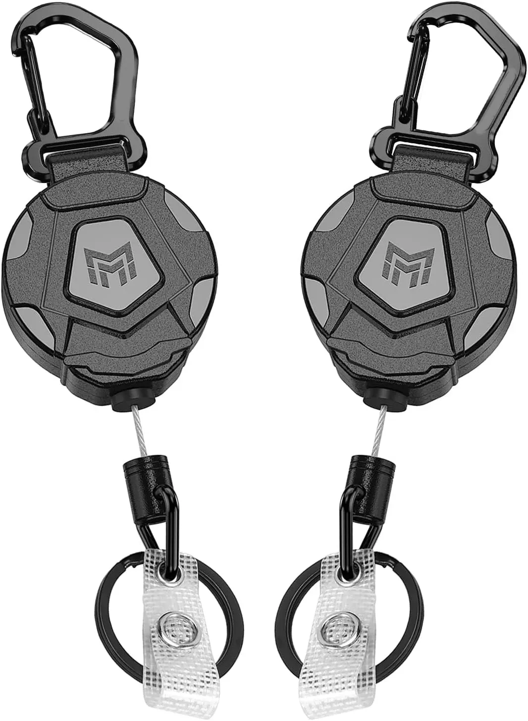 Lot de 2 porte-badges rétractables robustes avec mousqueton, enrouleur de badge d'identification tactique à cordon en acier rétractable de 31,5 pouces (800 g)