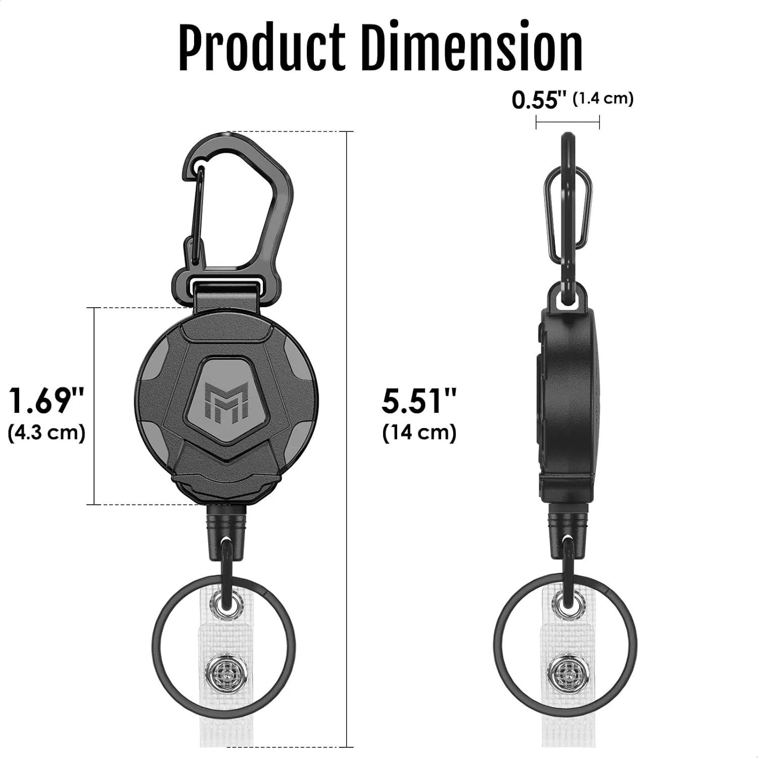 Lot de 2 porte-badges rétractables robustes avec mousqueton, enrouleur de badge d'identification tactique à cordon en acier rétractable de 31,5 pouces (800 g) 2