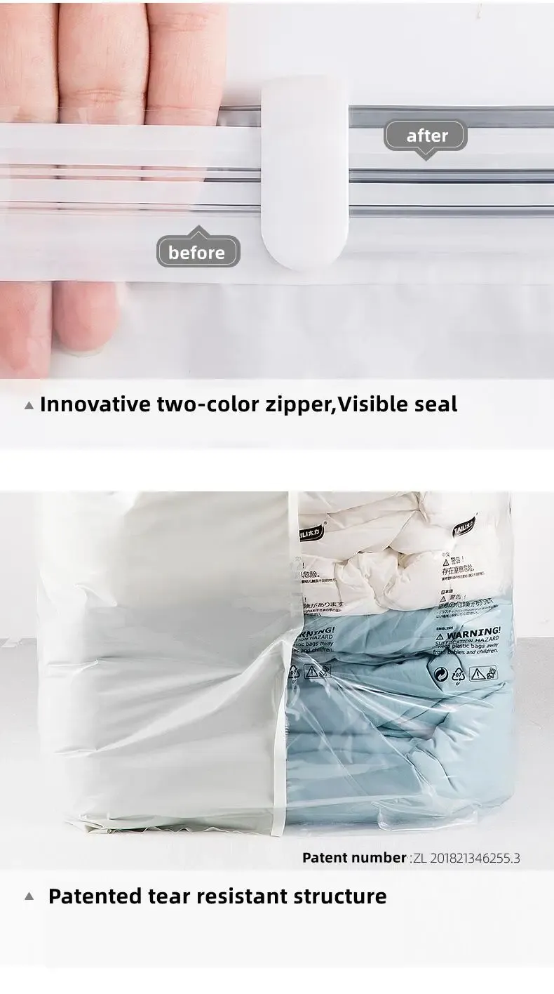Sac de rangement sous vide breveté, utilisation au quotidien
