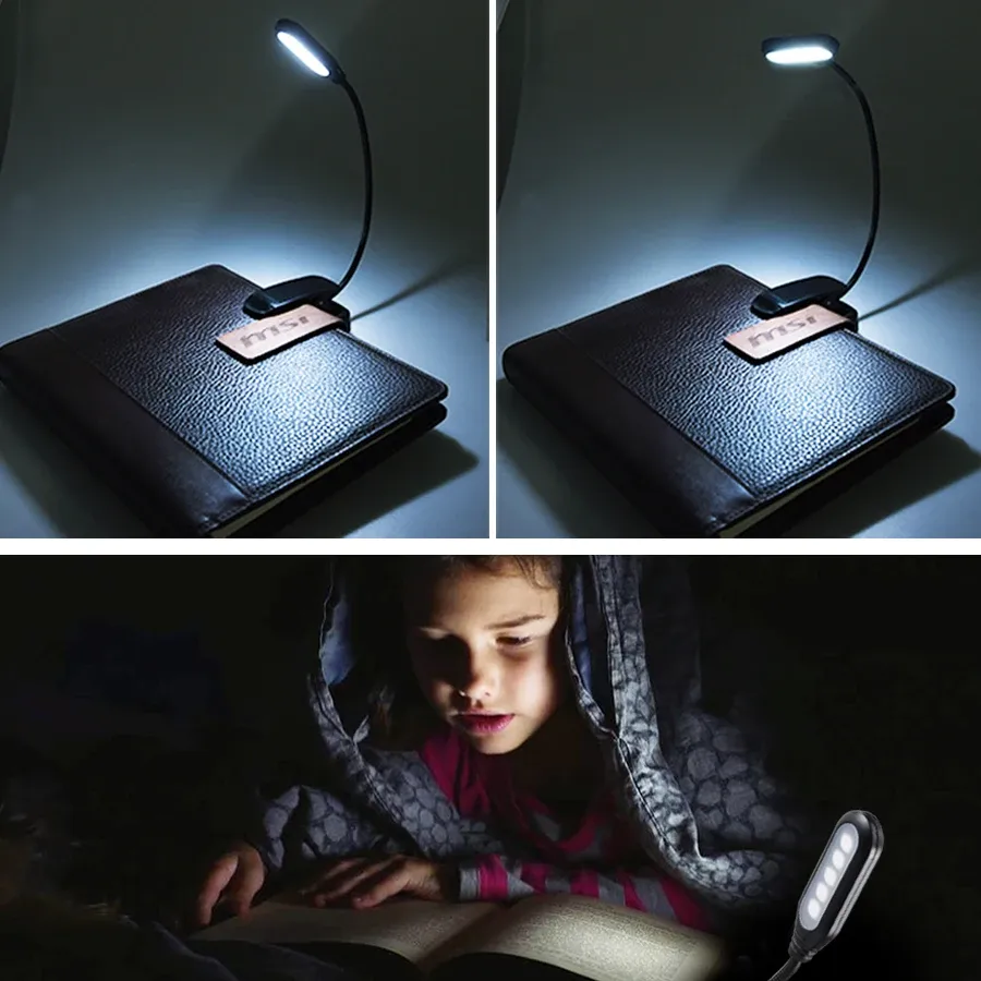 Lampe de lecture LED à pince col de cygne, réglable, fonctionnement sur piles AAA, lumière blanc froid 2