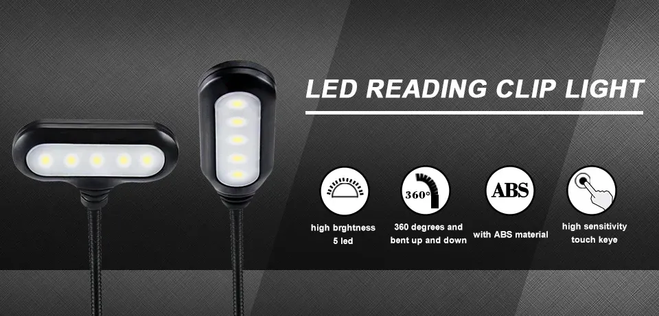 Lampe de livre LED flexible à pince en situation de lecture