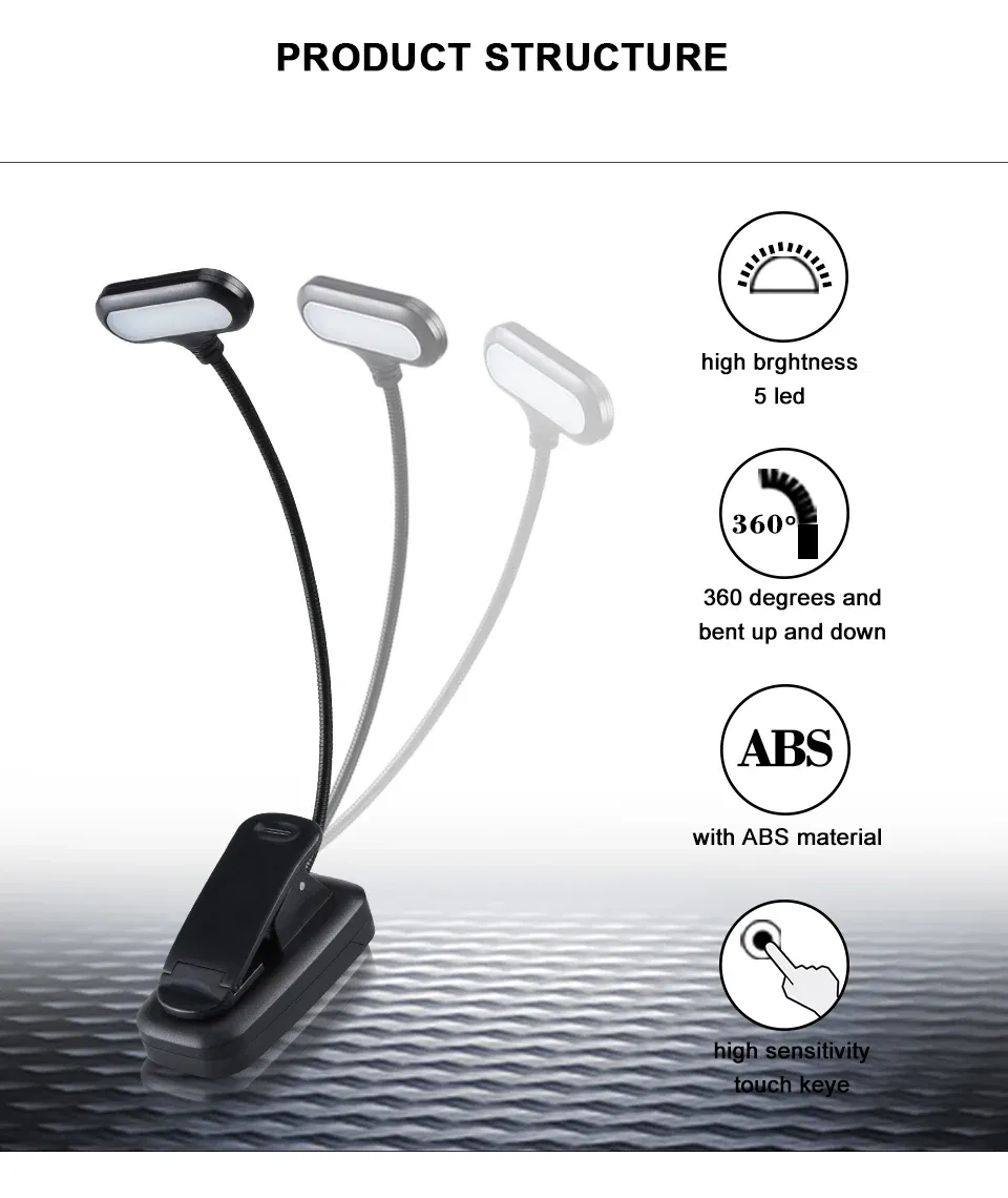 Lampe de livre LED fixée sur la tranche d'un livre