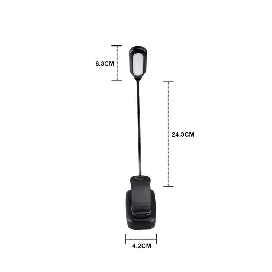 Lampe de lecture LED à pince col de cygne, réglable, fonctionnement sur piles AAA, lumière blanc froid 8