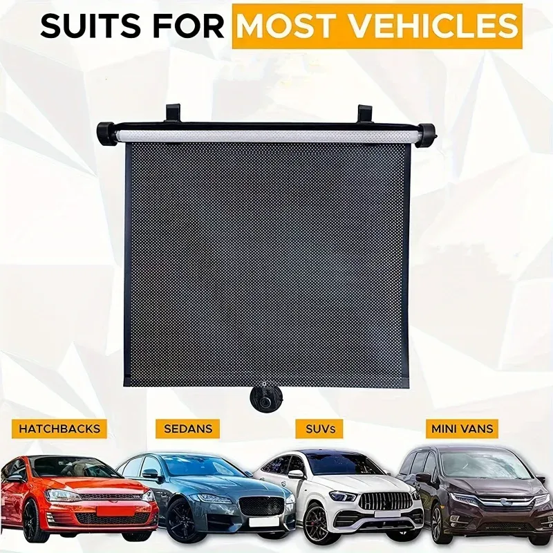 Pare-soleil rétractable pour voiture à maille noire rayée, facile à utiliser, format compact pour un rangement aisé - Image 1