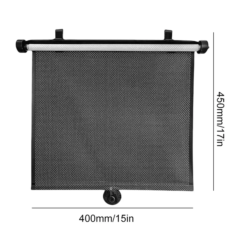 Pare-soleil rétractable pour voiture à maille noire rayée, facile à utiliser, format compact pour un rangement aisé 3