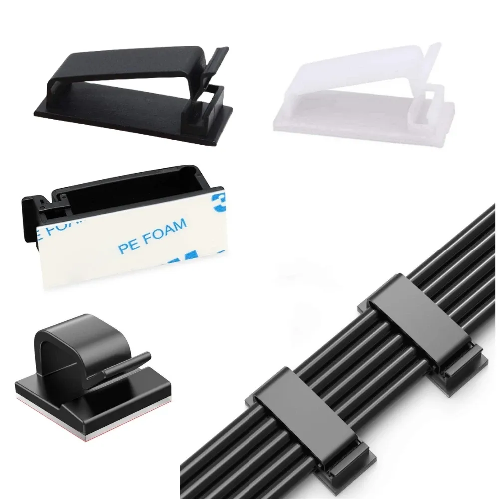 Organisateur de câbles auto-adhésifs, lot de 10, 20 ou 50 pièces, clips de gestion de câbles USB, support mural pour câbles de voiture et de maison, enrouleur de fil de chargement - Image 1