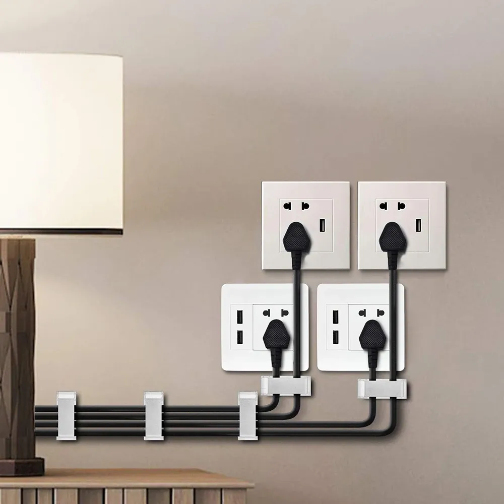 Organisateur de câbles auto-adhésifs, lot de 10, 20 ou 50 pièces, clips de gestion de câbles USB, support mural pour câbles de voiture et de maison, enrouleur de fil de chargement 2