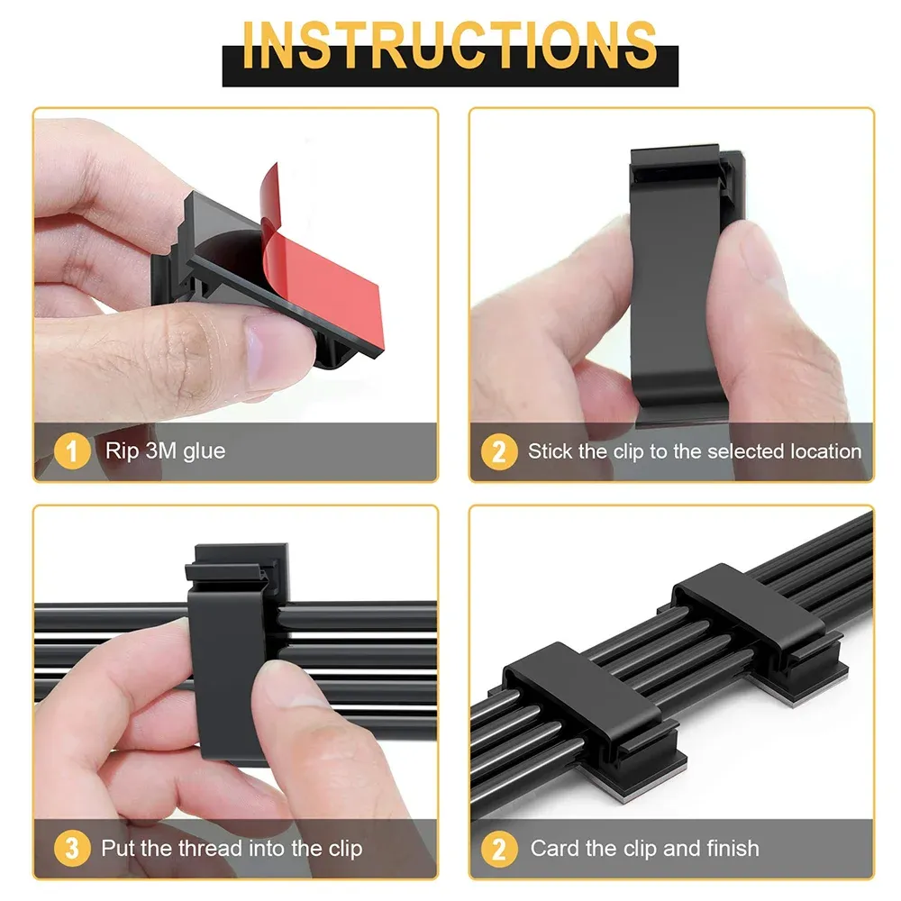 Organisateur de câbles auto-adhésifs, lot de 10, 20 ou 50 pièces, clips de gestion de câbles USB, support mural pour câbles de voiture et de maison, enrouleur de fil de chargement 4