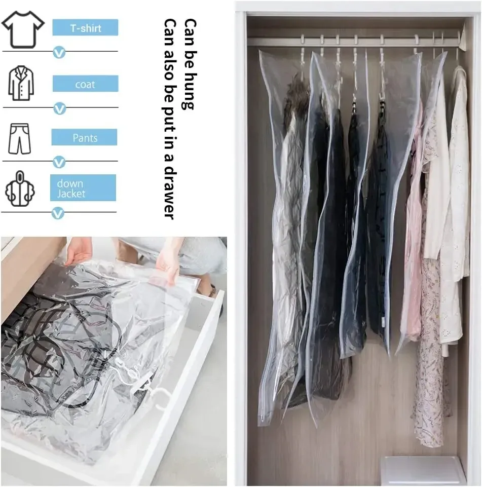 Housse de rangement sous vide suspendue pour costumes, manteaux et vestes habillées 3