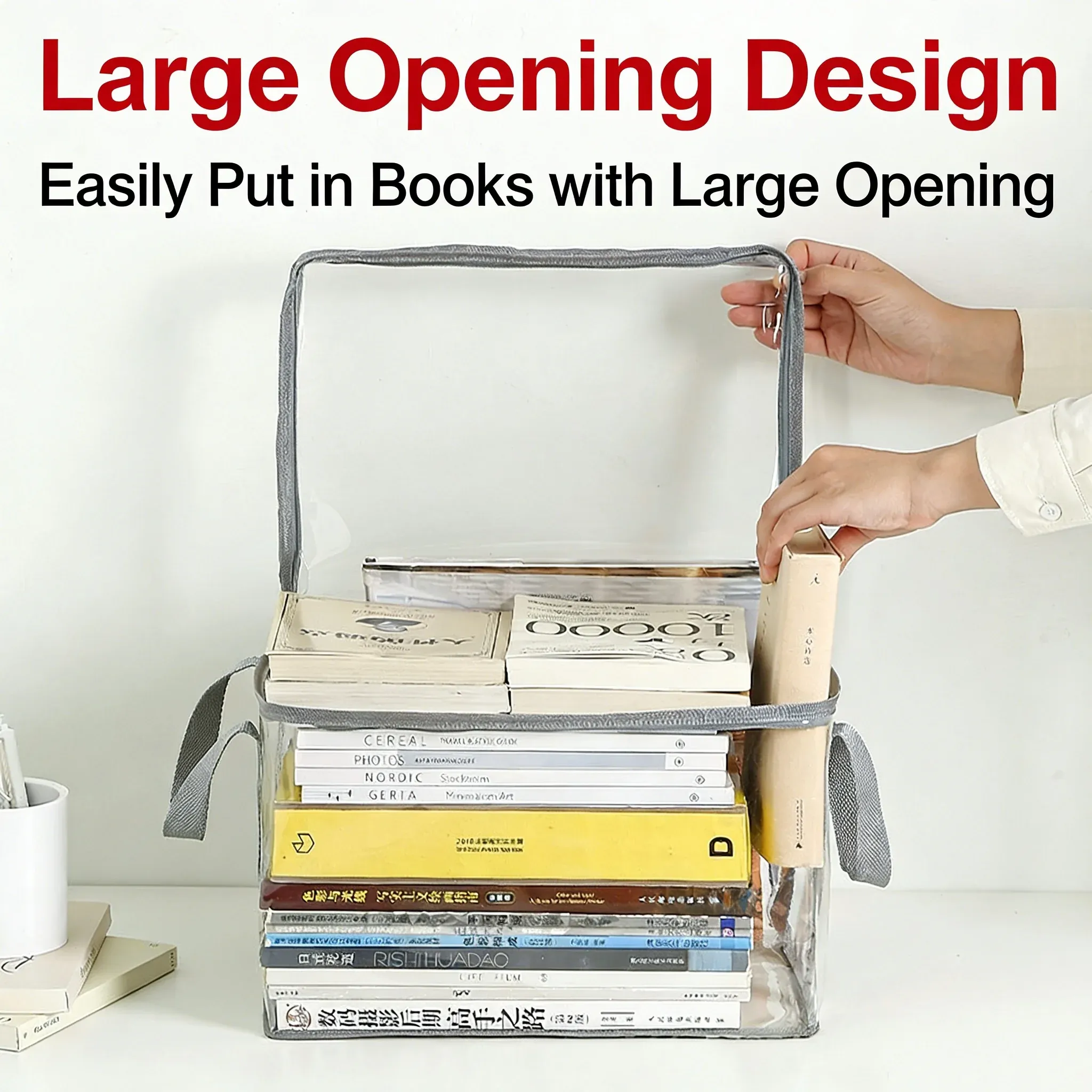 Boîte à livres pliable pour dortoirs et salles de classe, boîte de rangement transparente et étanche pour la maison 4