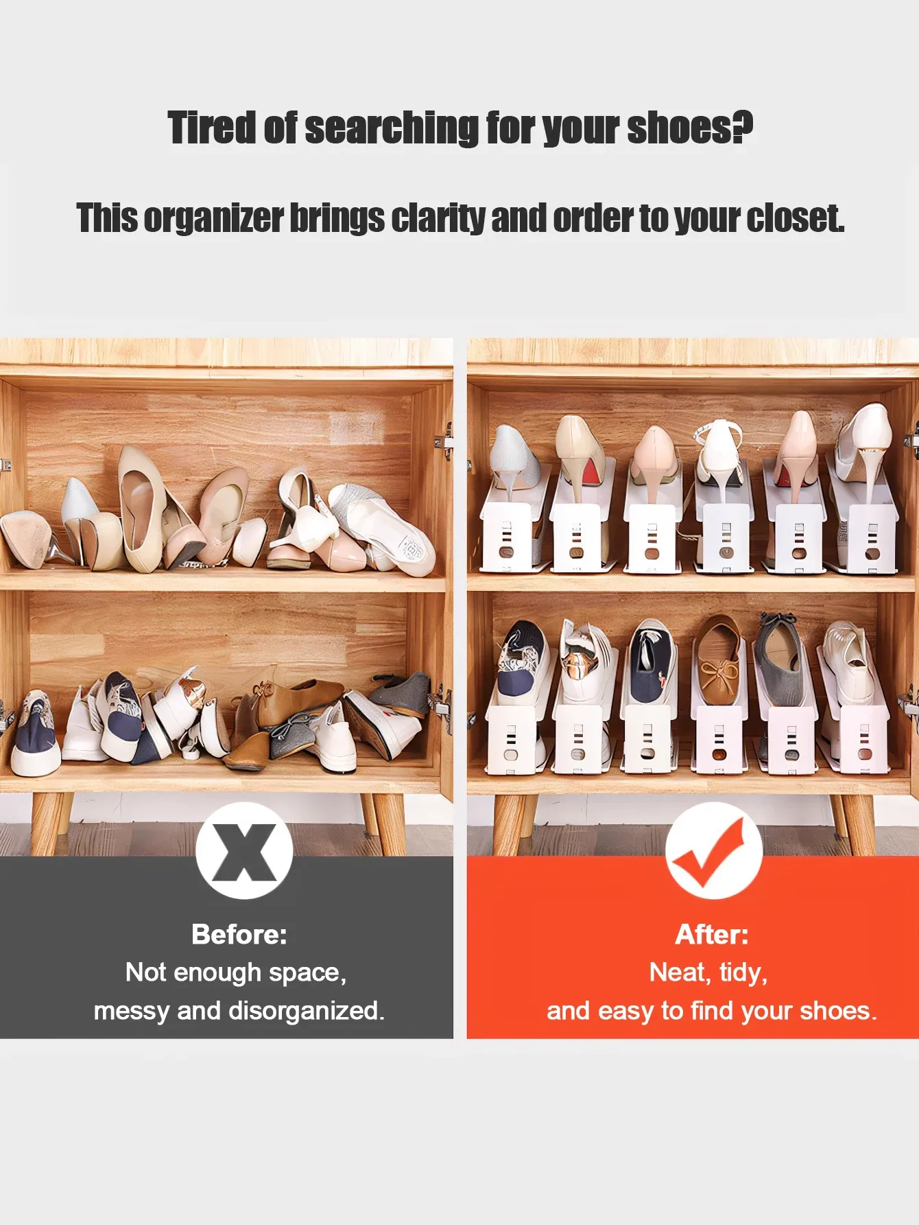 Étagère à chaussures compacte et extensible à 2 niveaux, réglable, pour placard, montage facile (lot de 2, 4 ou 8) 3