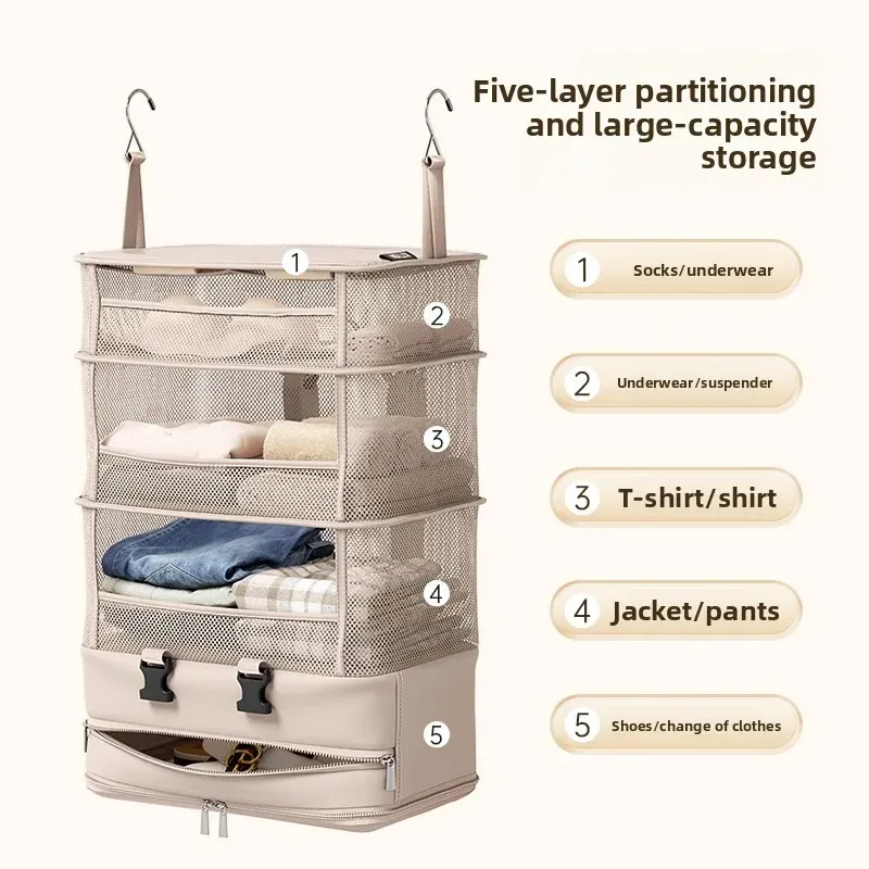 Sac de rangement de voyage suspendu pliable, organisateur de vêtements multicouche, pour voyages d'affaires 2