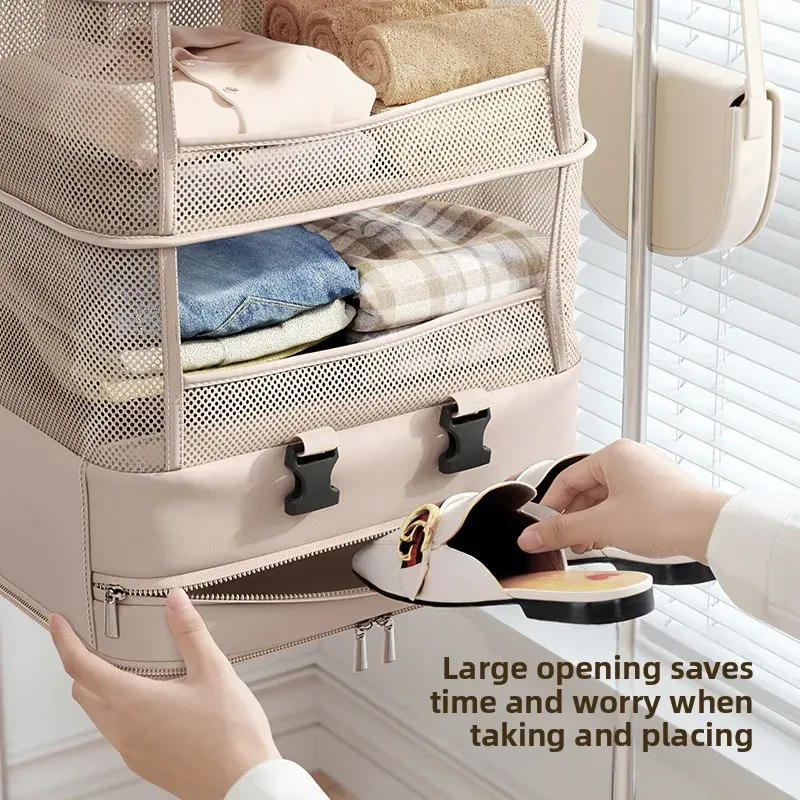 Sac de rangement de voyage suspendu pliable, organisateur de vêtements multicouche, pour voyages d'affaires 4