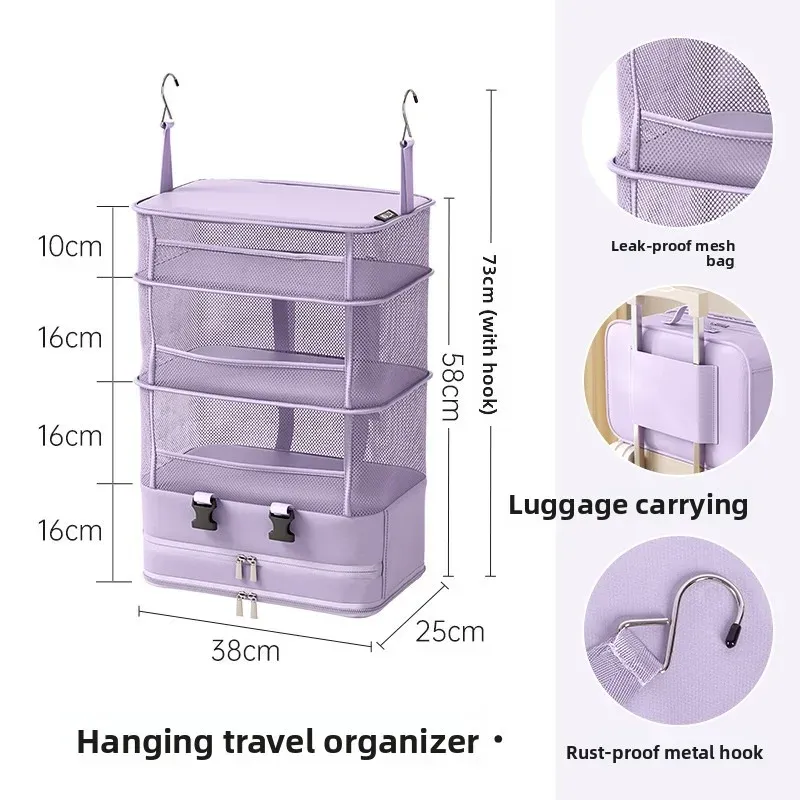 Sac de rangement de voyage suspendu pliable, organisateur de vêtements multicouche, pour voyages d'affaires 6
