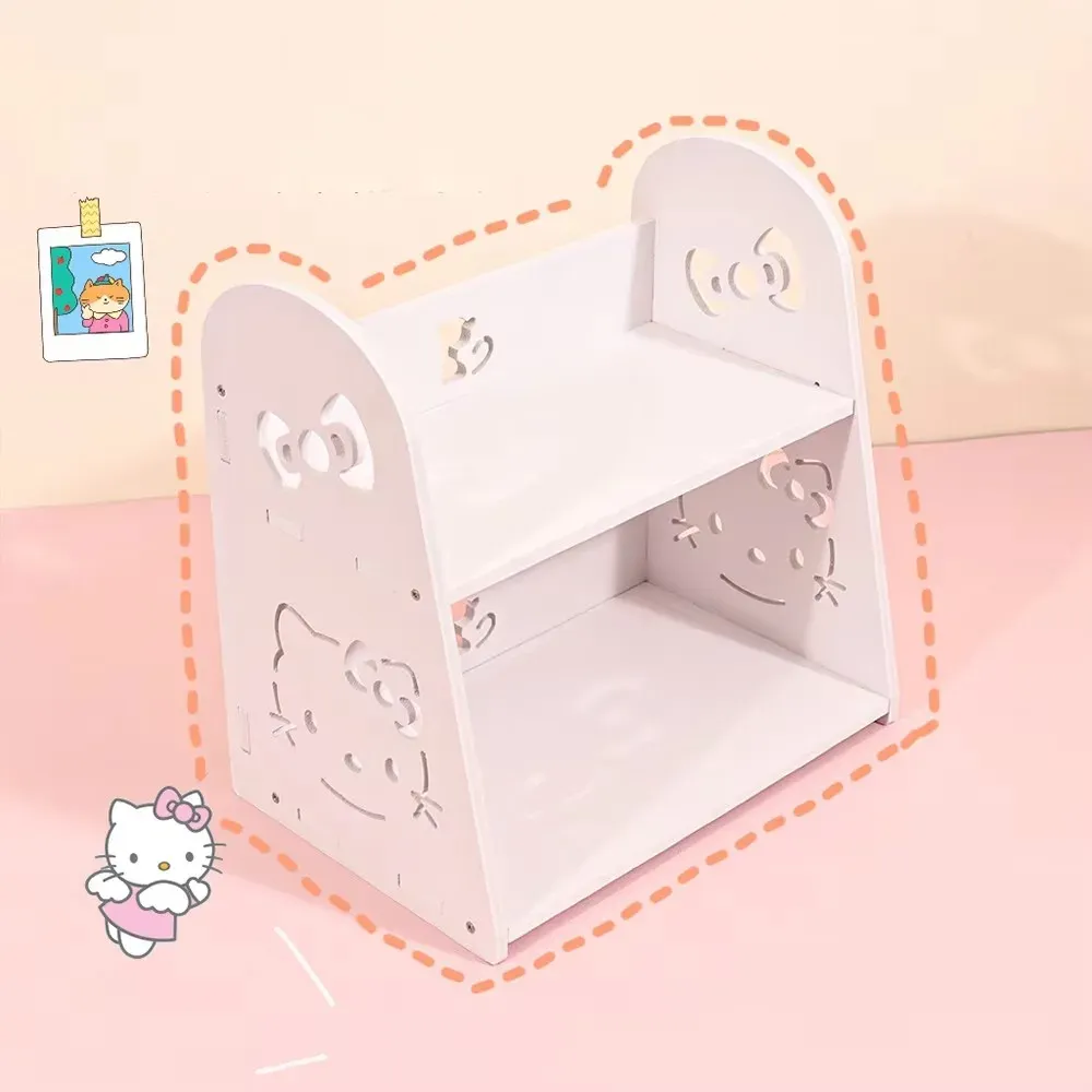 Étagère de rangement de bureau Hello Kitty à 2 niveaux, organisateur de bureau blanc Kawaii, présentoir mignon pour maquillage et papeterie 2