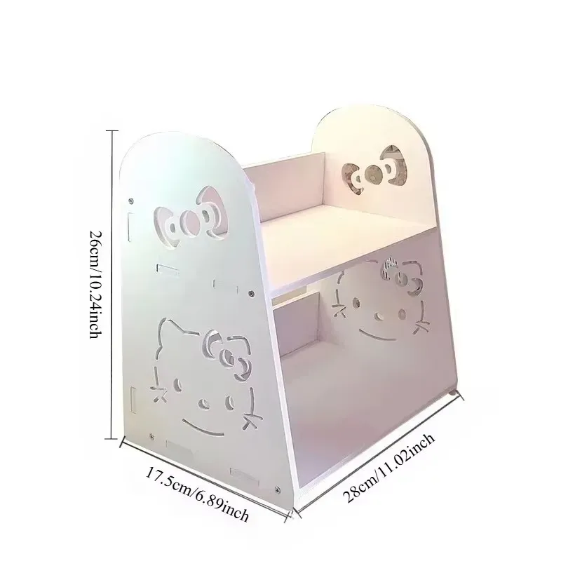 Étagère de rangement de bureau Hello Kitty à 2 niveaux, organisateur de bureau blanc Kawaii, présentoir mignon pour maquillage et papeterie 5