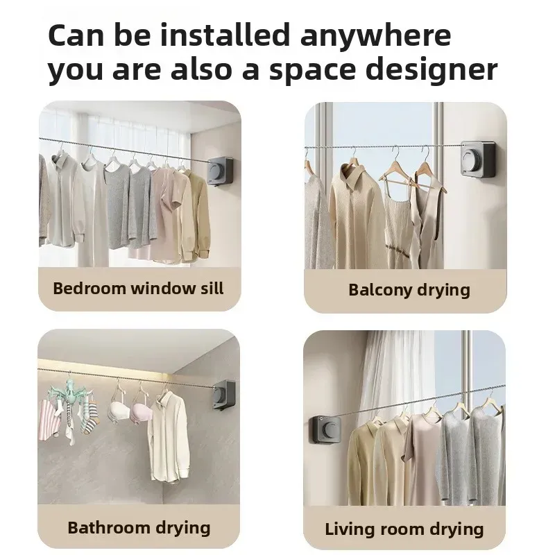 Corde à linge rétractable d'intérieur invisible, sans affaissement 5