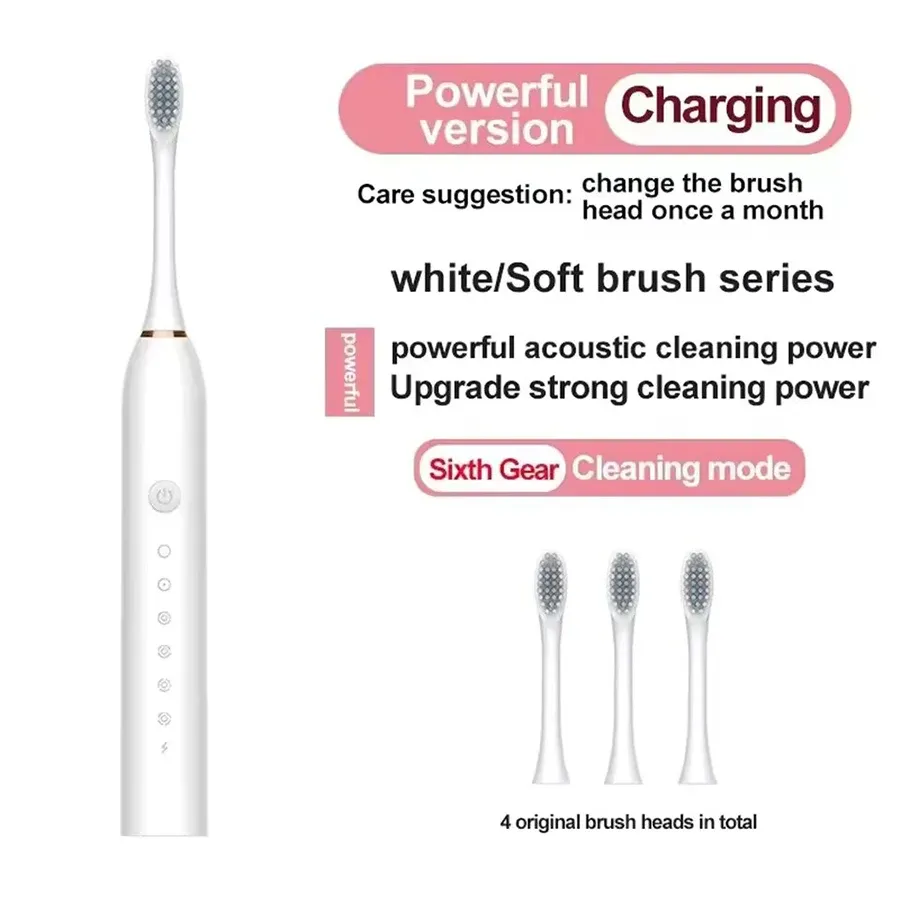 Brosse à dents électrique ultrasonique à six modes, poils doux, recharge USB, étanche, pour adulte, ensemble pour couple 9