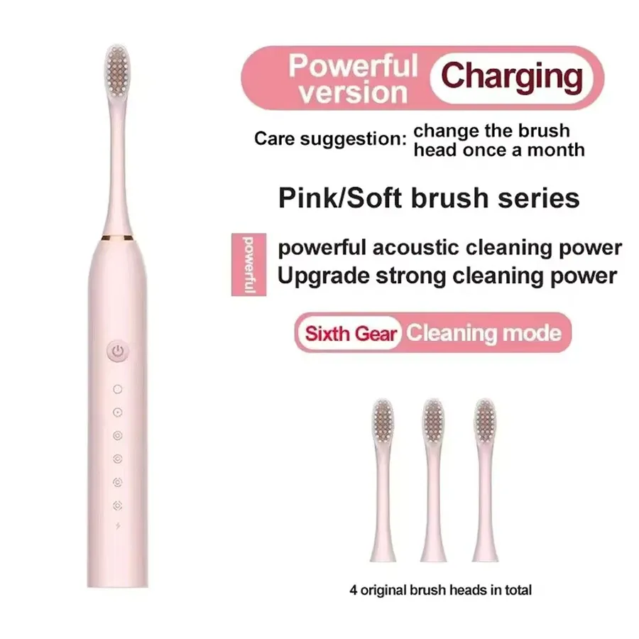 Brosse à dents électrique ultrasonique à six modes, poils doux, recharge USB, étanche, pour adulte, ensemble pour couple 8