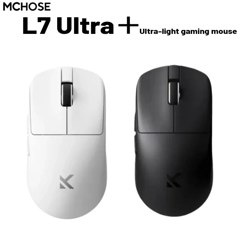 Souris de jeu sans fil MCHOSE L7 Ultra+ à capteur PAW3950, taille moyenne/grande, légère, trois modes de connexion