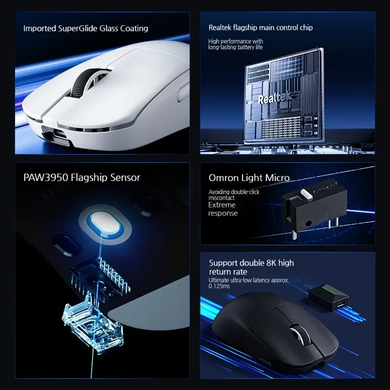 Souris de jeu sans fil MCHOSE L7 Ultra+ à capteur PAW3950, taille moyenne/grande, légère, trois modes de connexion 4