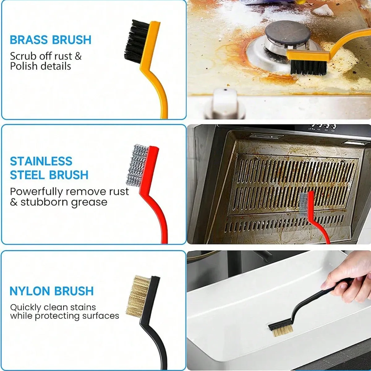 Lot de 8 à 9 brosses de nettoyage pour interstices, à poils durs, multi-usages, pour cuisine, salle de bain, coins, joints et évier 5