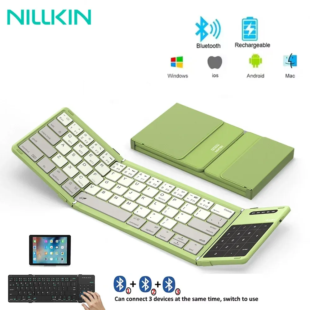 Clavier Bluetooth pliable NILLKIN avec pavé tactile, mini clavier rechargeable pour le bureau et les voyages, compatible Windows, iOS, Android et PC