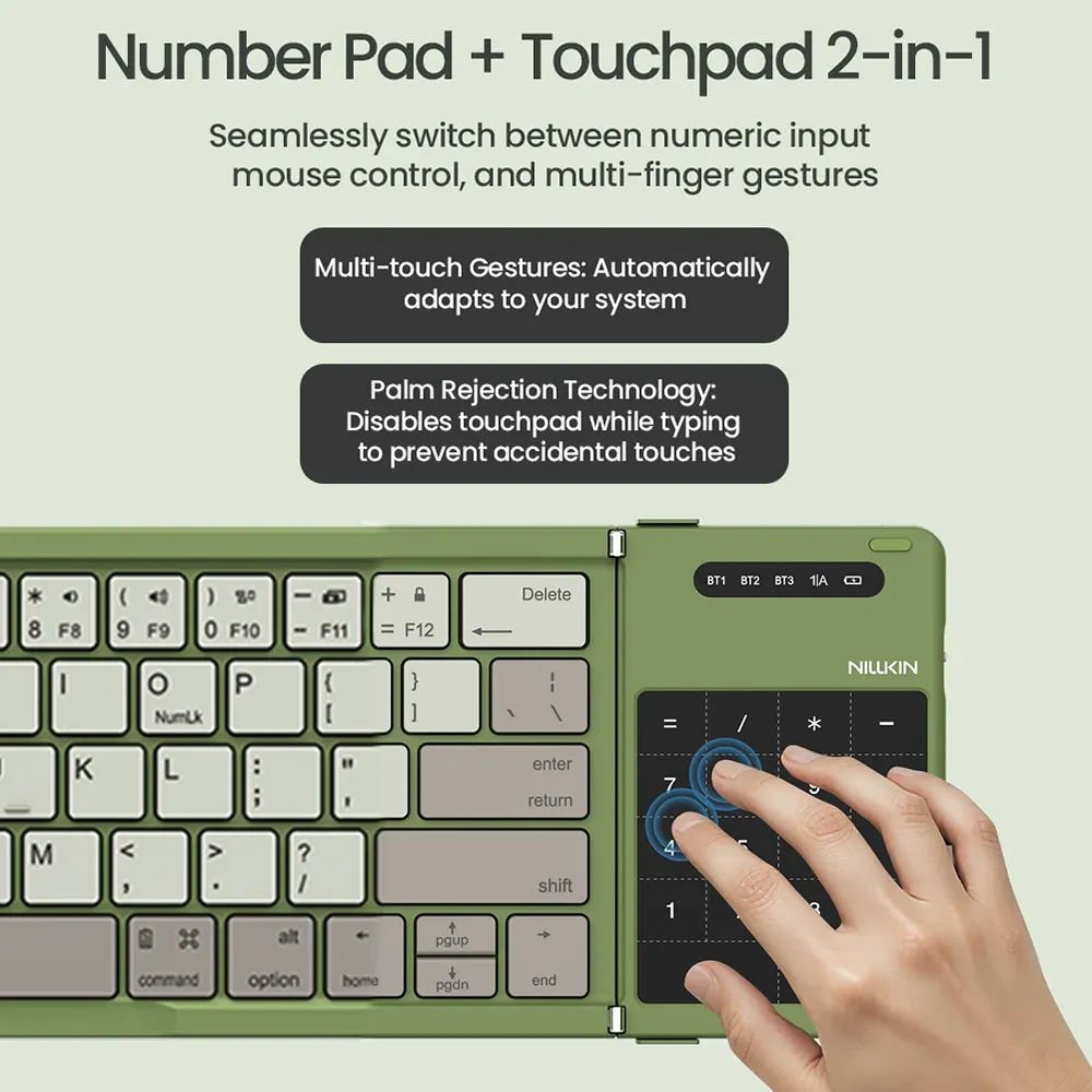 Clavier Bluetooth pliable NILLKIN avec pavé tactile, mini clavier rechargeable pour le bureau et les voyages, compatible Windows, iOS, Android et PC 2