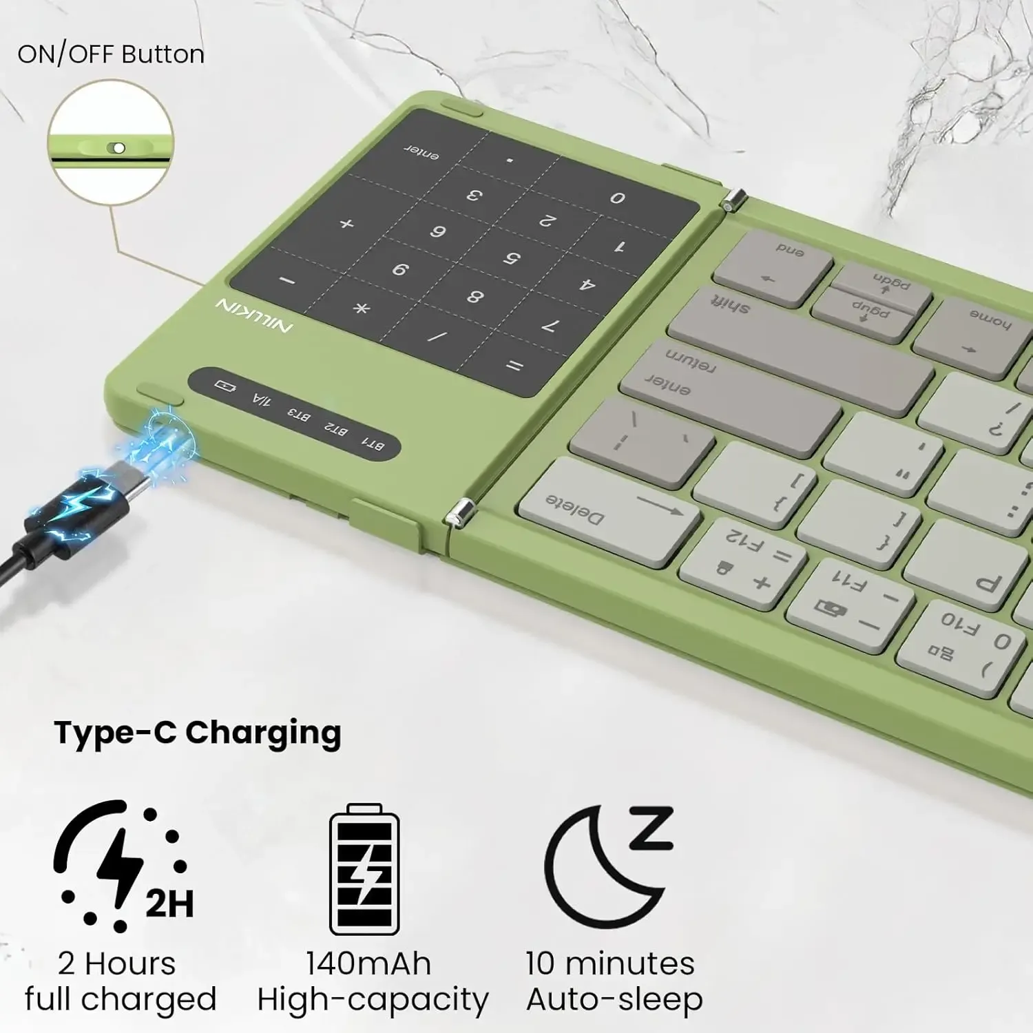Clavier Bluetooth pliable NILLKIN avec pavé tactile, mini clavier rechargeable pour le bureau et les voyages, compatible Windows, iOS, Android et PC 5