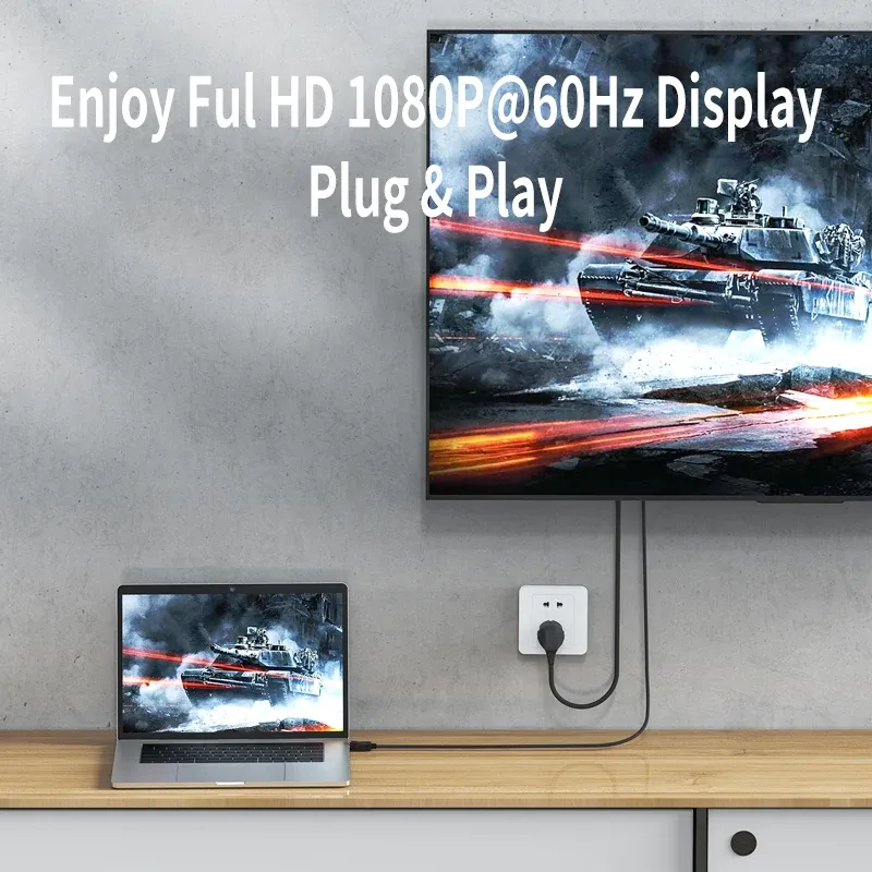 Adaptateur convertisseur HDMI vers VGA Full HD 1080p pour ordinateur portable, projecteur, moniteur, téléviseur et consoles Xbox et PS4 3