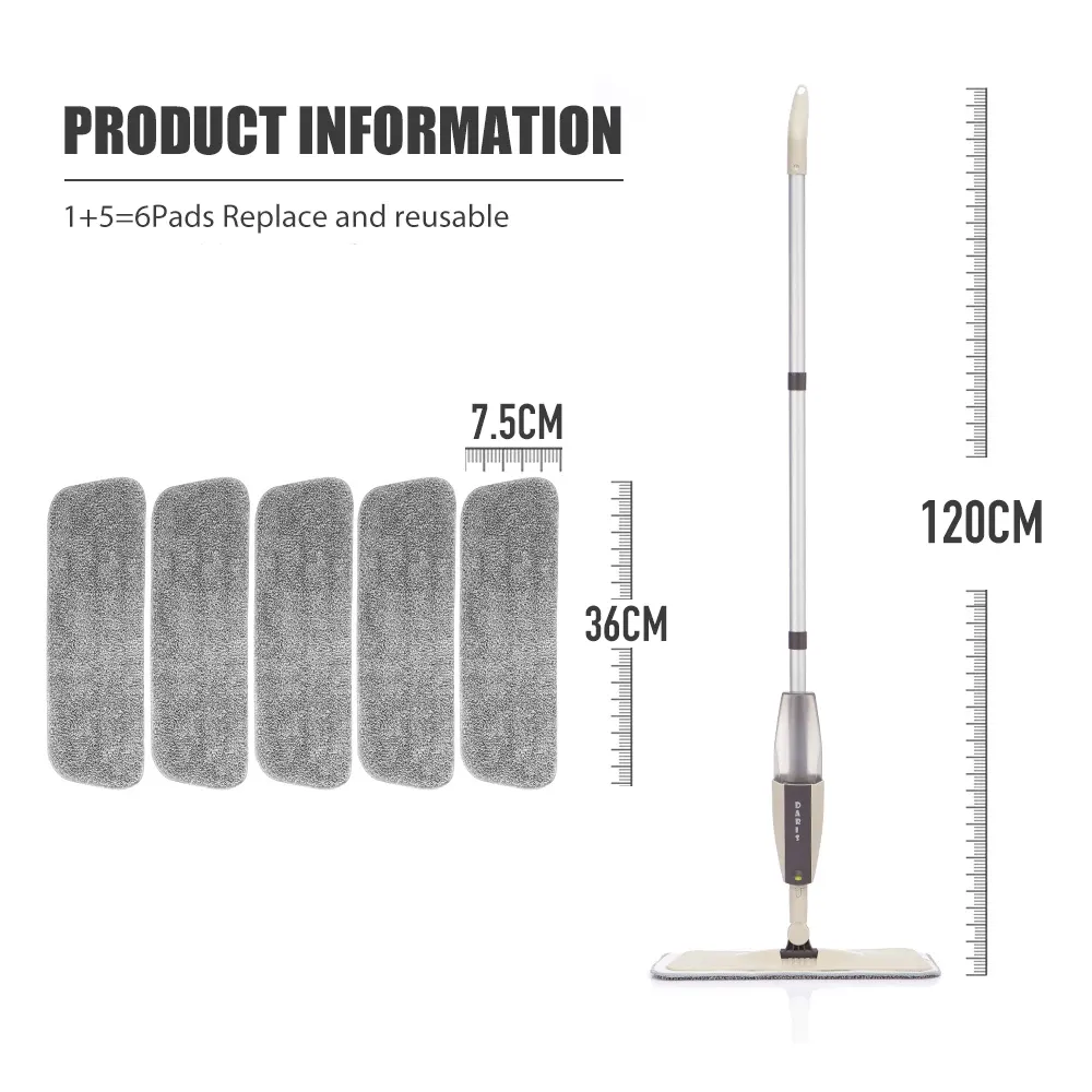 Ensemble de vadrouilles plates à pulvérisation pour sols, avec tampons en microfibre réutilisables et vadrouille rotative 7